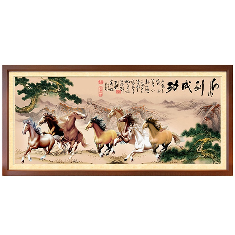 Bộ Tranh Thêu Chữ Thập Tự Làm 11CT Hình Hai Con Ngựa Phong Cảnh Trung Hoa Truyền Thống