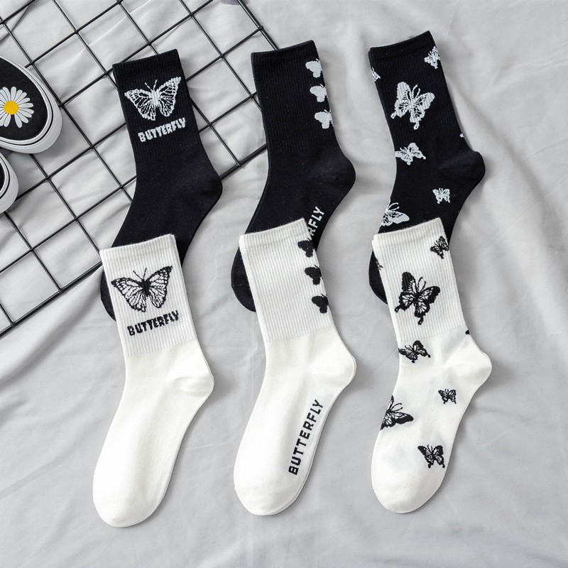 1 Đôi Tất Chân cotton Họa Tiết Bướm Thời Trang