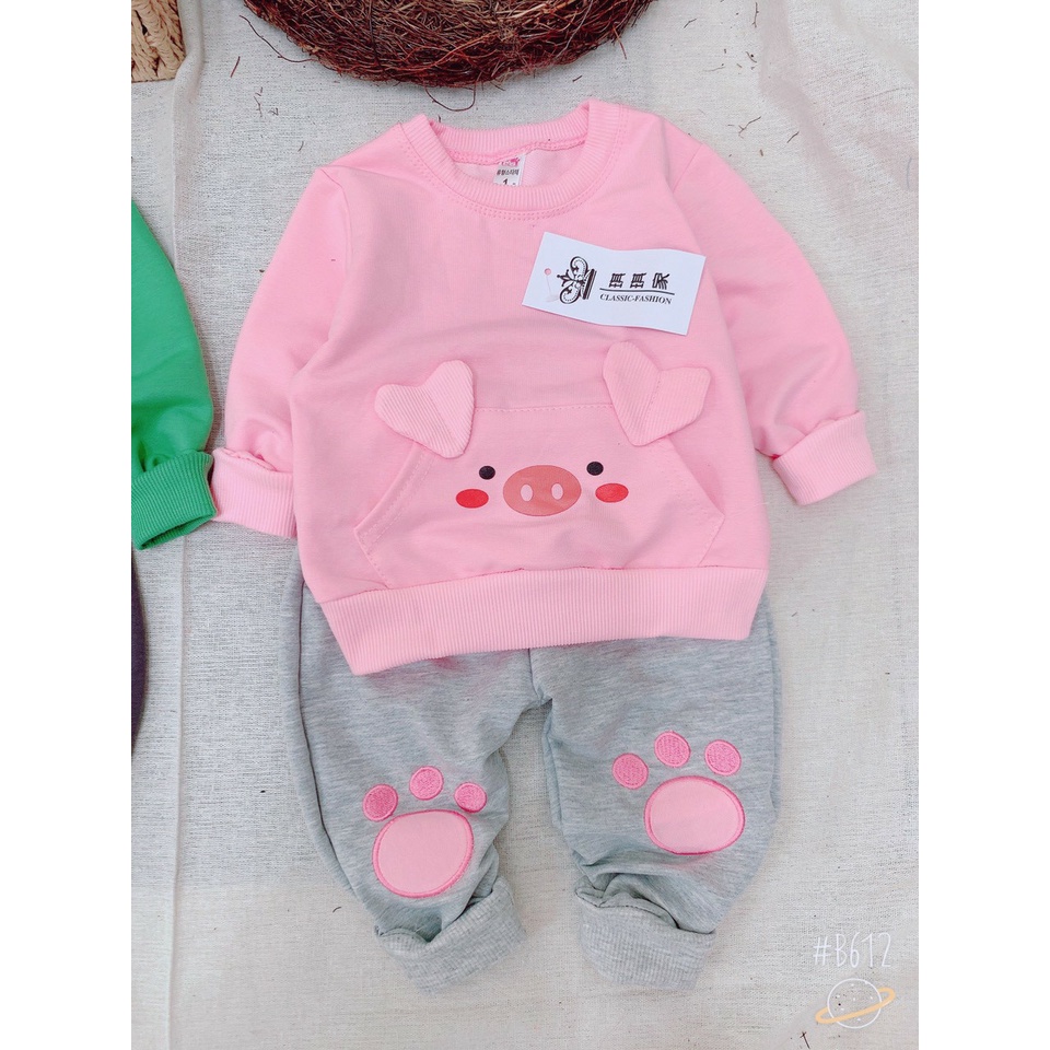 Bộ Dài Tay Chất Nỉ Da cá Túi Hình Động Vật Nghộ Nghĩnh Cho Bé Size 8- 18 kg