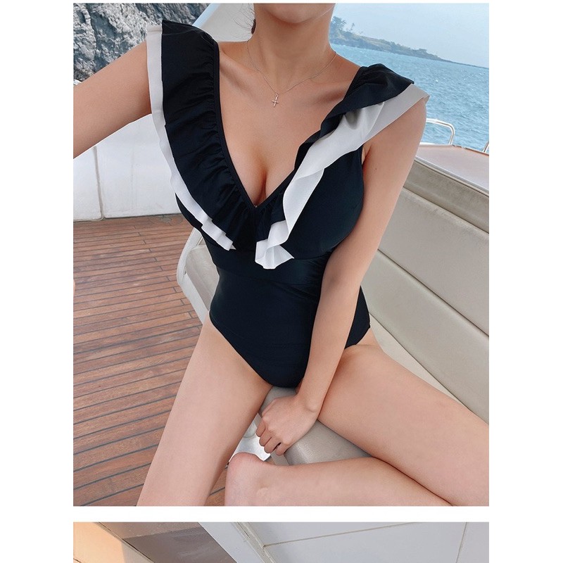 (M7) BIKINI uzzlang hàn quốc 1 mảnh ren ngực đen trắng | BigBuy360 - bigbuy360.vn