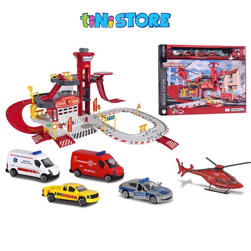 Đồ chơi bé trai tiNiToy bộ mô hình trạm cứu hộ Majorette Creatix Rescue Station và 5 Vehicles 212050019