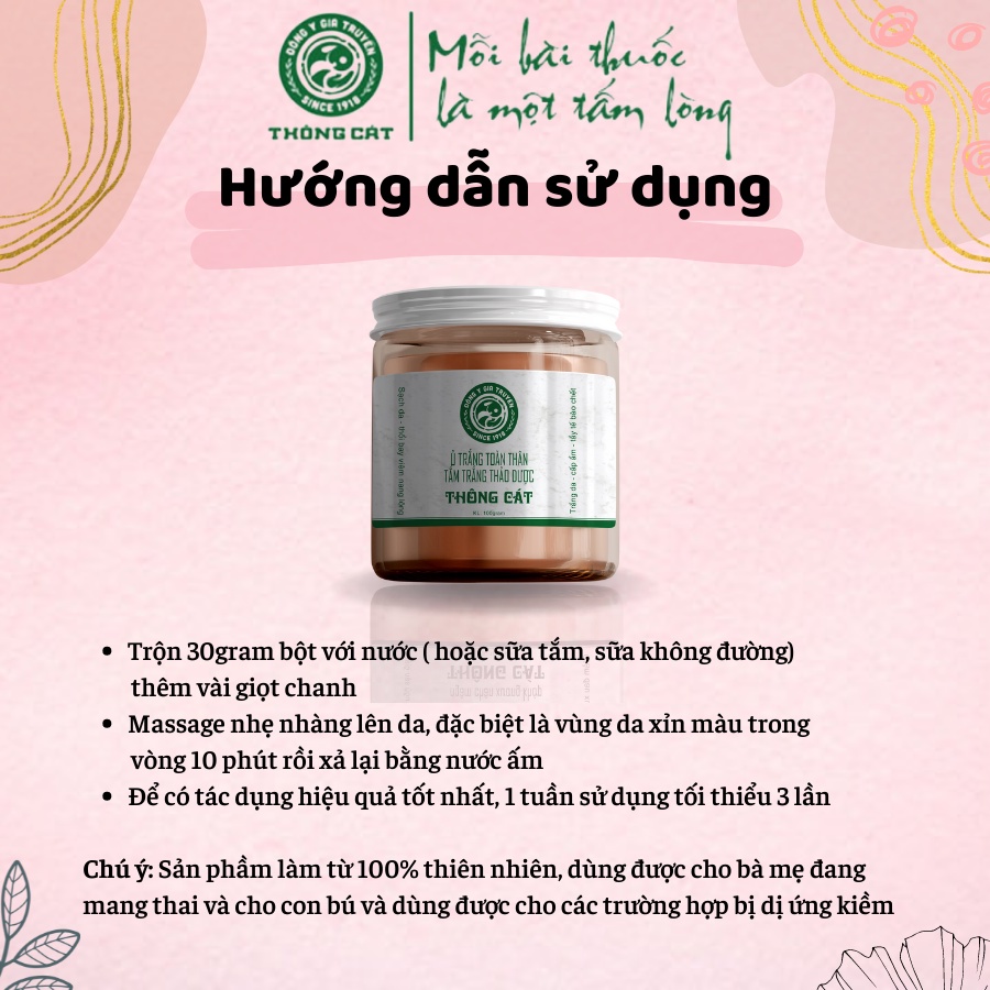 Bột tắm trắng ủ trắng body thuốc bắc thảo dược thiên nhiên giúp dưỡng trắng da, đẹp da, se khít lỗ chân lông - Thông Cát