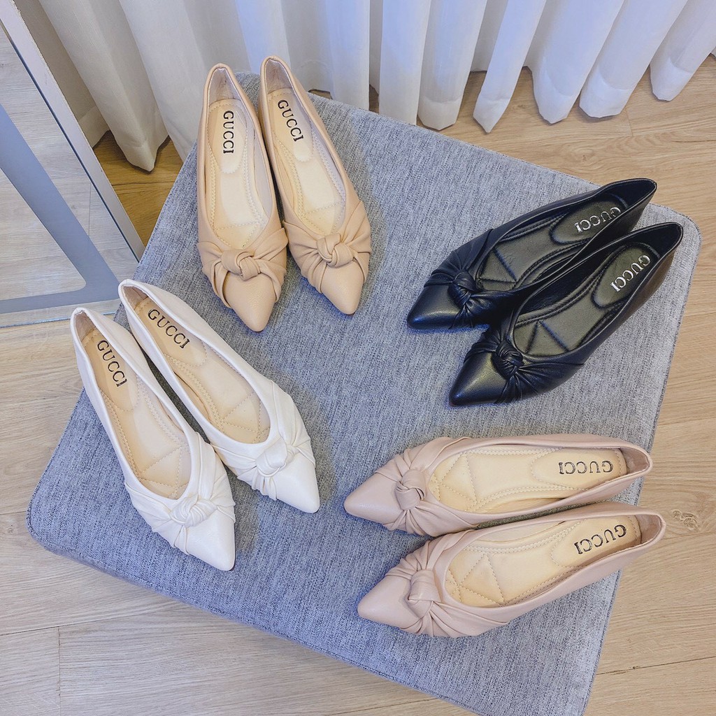 Giầy búp bê mũi nhọn (LOẠI 1 ĐẸP - FREESHIP), thiết kế nơ, đệm hơi trẻ trung B105 | BigBuy360 - bigbuy360.vn