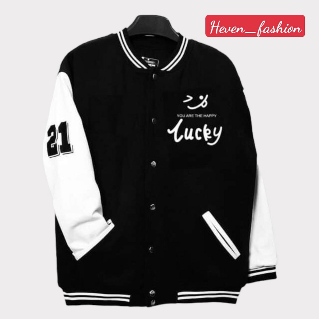 Aó Khoác Bomber Nam Nữ , Aó Khoác Nỉ Họa Tiết Chữ Lucky Tay Aó Phối Số 21 Chất Nỉ Mềm Mịn Mẫu Mới Ra Lò Hot Trend OWENbo