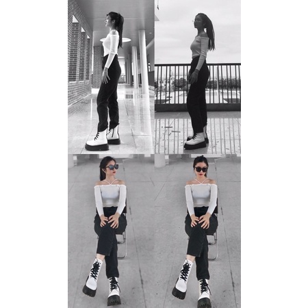 Boots cao cổ đen và trắng được bác Hằng review đế bánh mì 8cm kèm ảnh thật | BigBuy360 - bigbuy360.vn