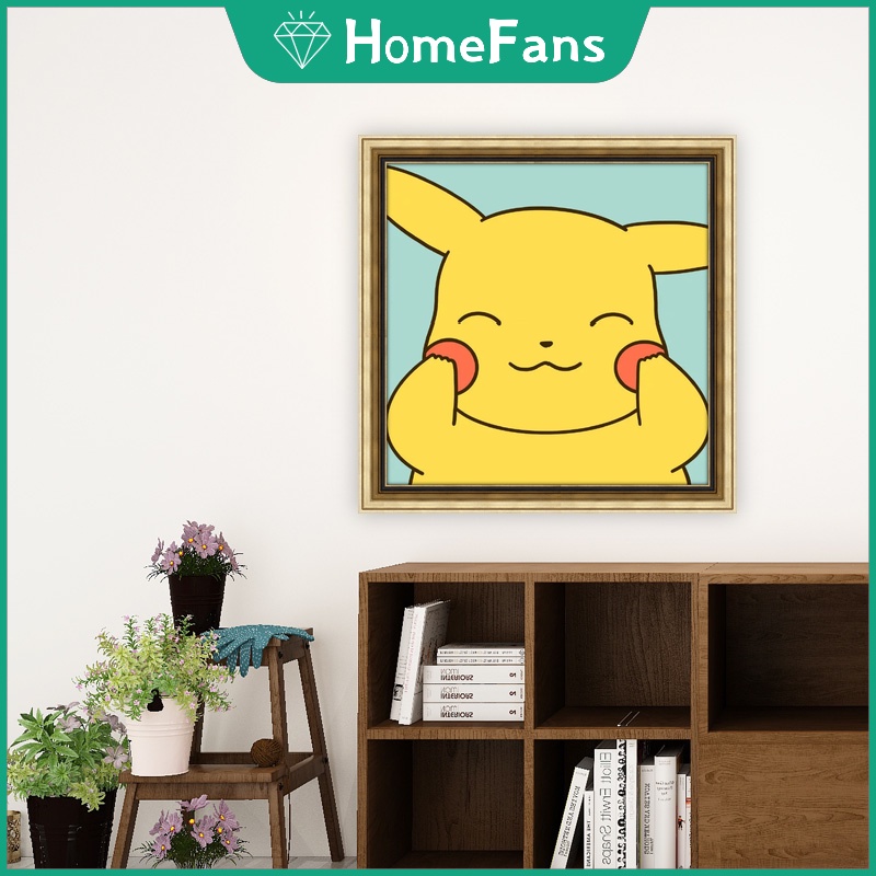 Bộ Tranh Đính Đá 5D Họa Tiết Pikachu Dễ Thương Độc Đáo DIY 30x30cm/40x40cm/50x50cm