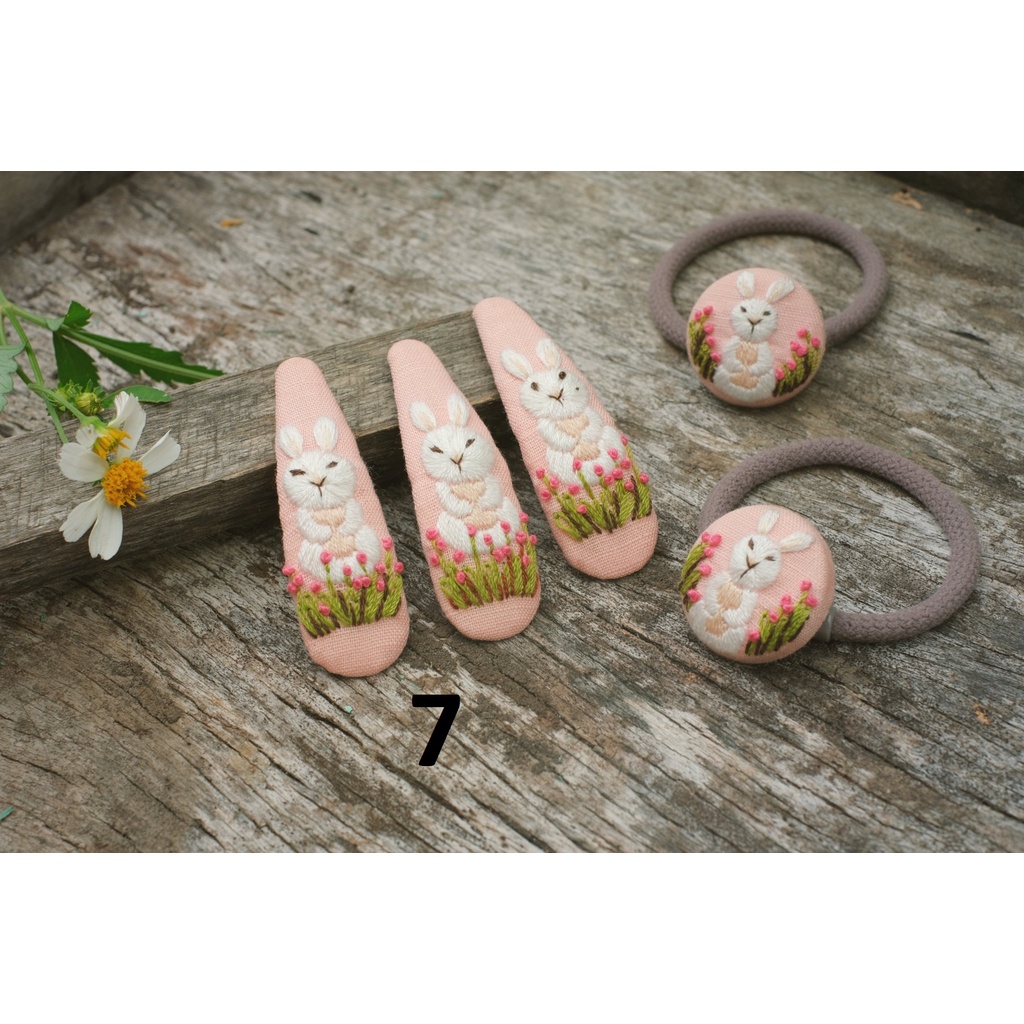 Kẹp mái,cặp tóc, dây buộc tóc thêu tay vải linen xinh xắn