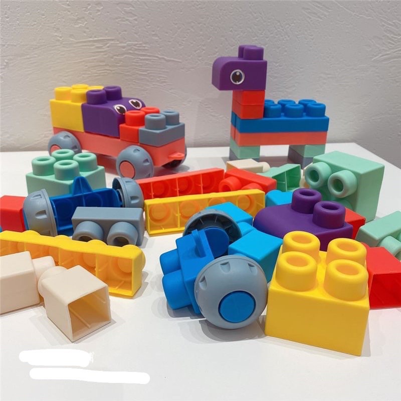 Lego Nhựa Dẻo Nhiều Màu Sắc, An Toàn Cho Các Bé 50, 80 Chi Tiết Kèm Hộp