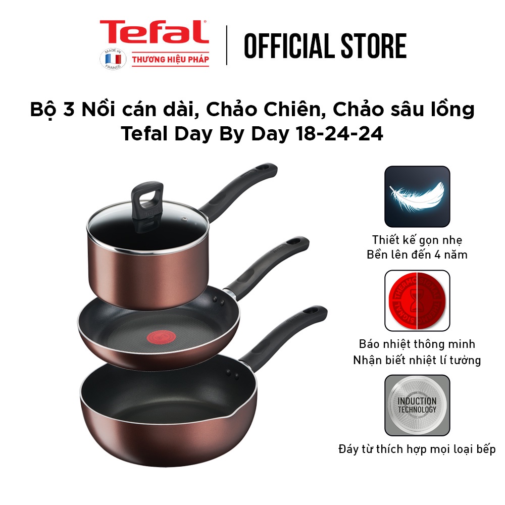 Combo Tefal Day By Day Chảo chiên 24cm &Quánh 18cm&Chảo chiên sâu lòng 24cm