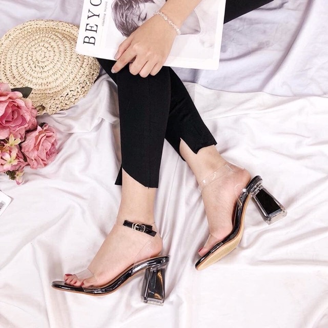 Giày sandal quai trong nối da gót trong size 34 đến 40