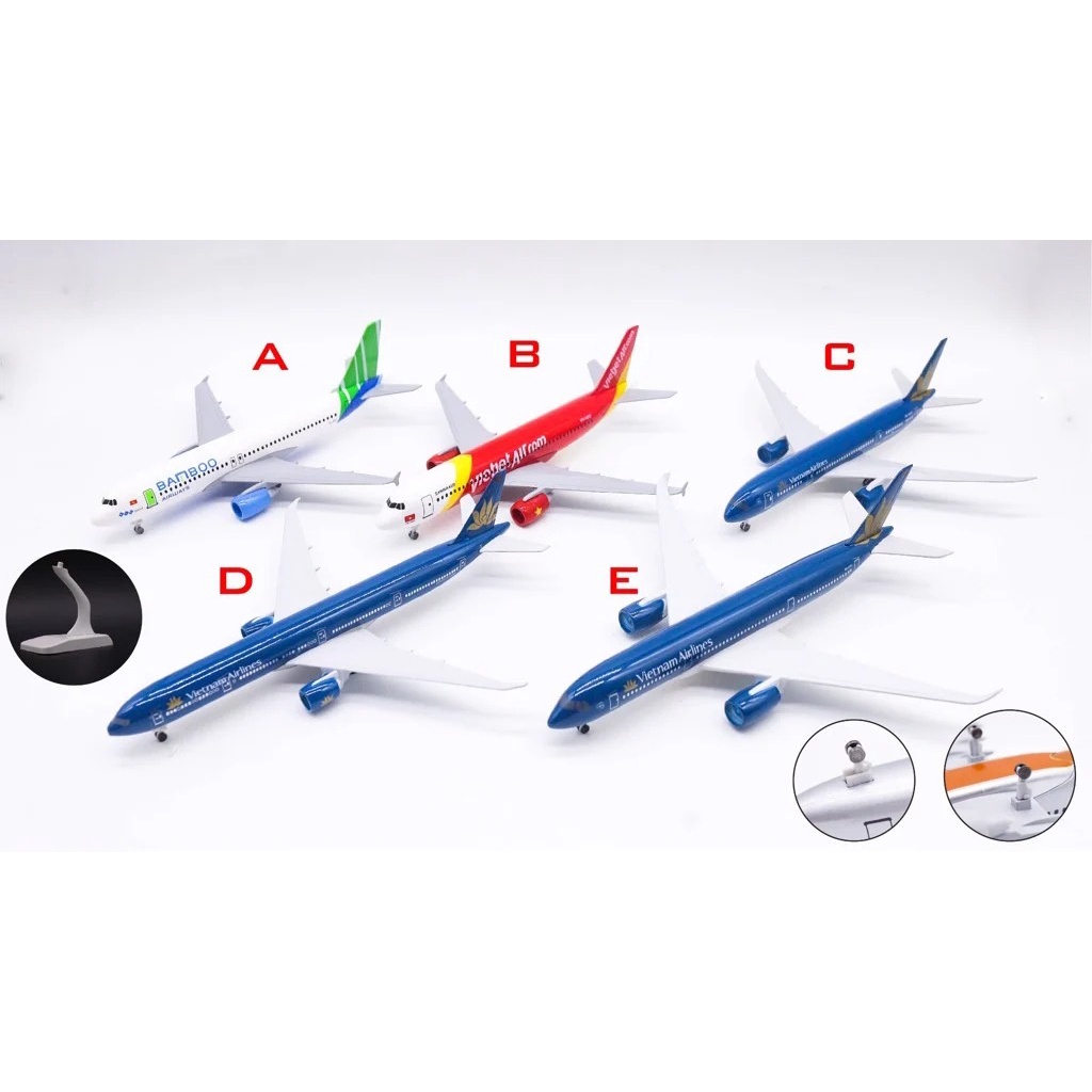 Mô hình máy bay bằng kim loại 20cm có bánh, đế tháo rời