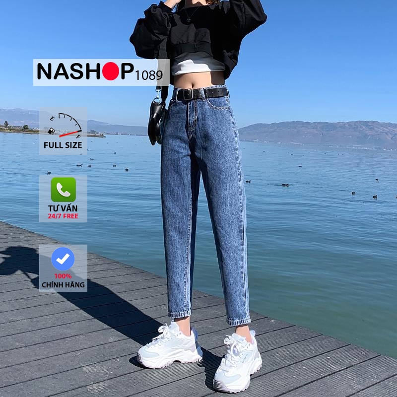 Quần jean bò baggy nữ cạp cao hàng Quảng Châu phong cách Hàn Quốc sành điệu style năm 2021 | BigBuy360 - bigbuy360.vn