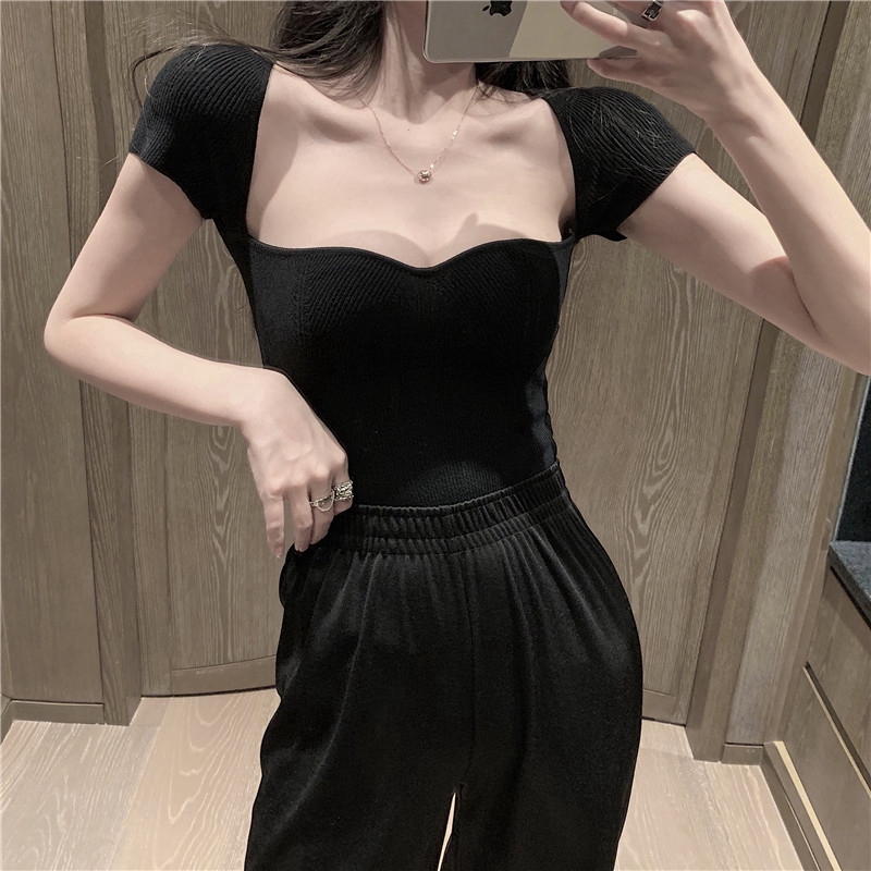 SUXI Áo Sơ Mi Cổ Vuông Màu Trơn Quyến Rũ Trẻ Trung Hợp Thời Trang