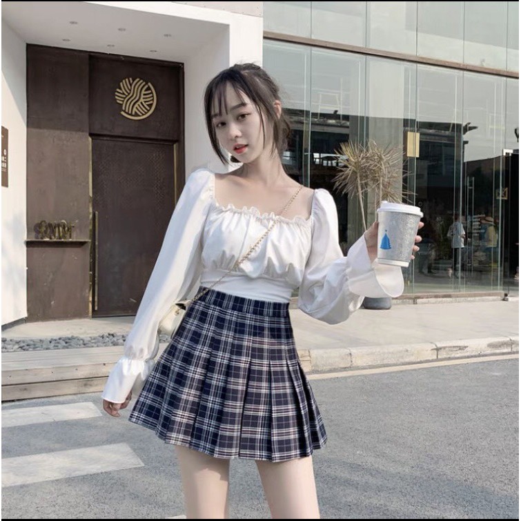 Chân Váy Chữ A Xếp Ly Lưng Cao Họa Tiết Caro Vintage Siêu Dễ Thương | BigBuy360 - bigbuy360.vn