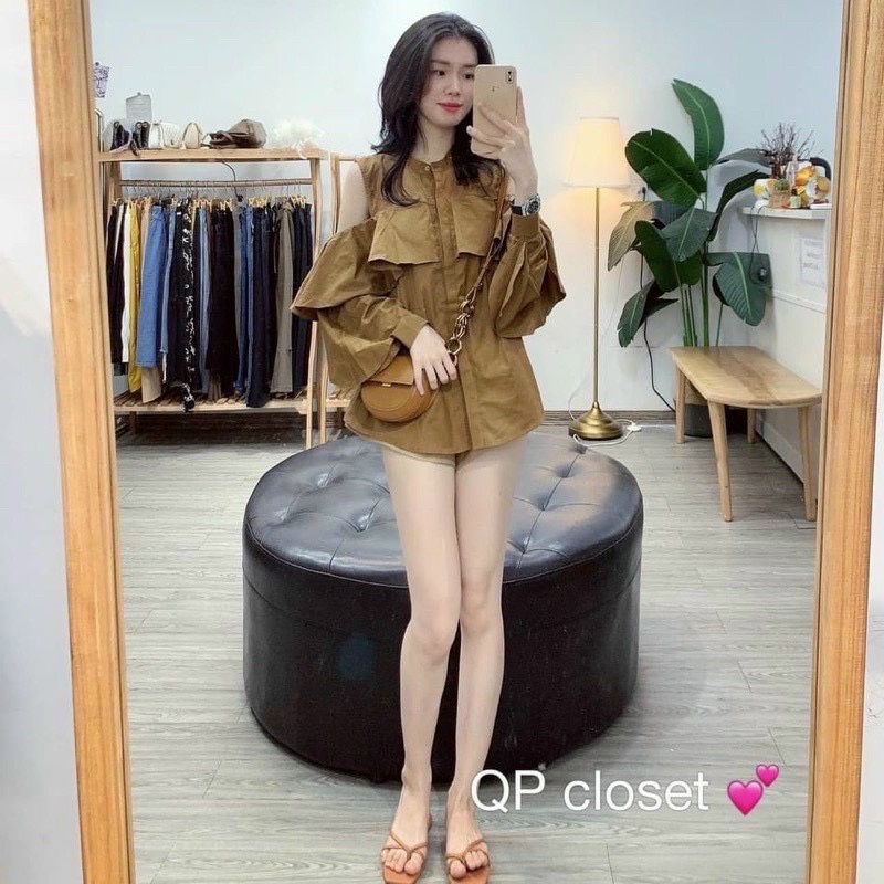 ÁO SƠ MI KHOÉT VAI PHỐI BÈO