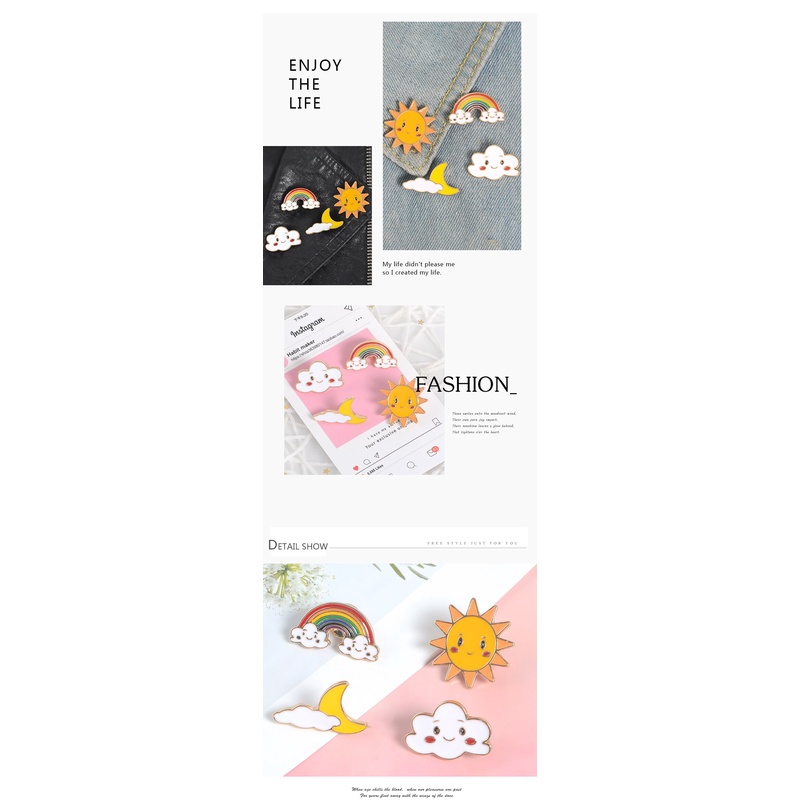 Huy hiệu cài áo hình mặt trăng/ mặt trời/ cầu vồng hoạt hình dễ thương cho bé