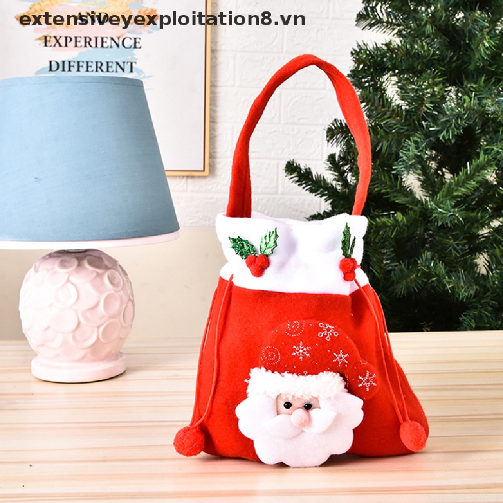 1 Túi Đựng Kẹo Vải Lanh In Hình Ông Già Noel Giáng Sinh Tinh Tế