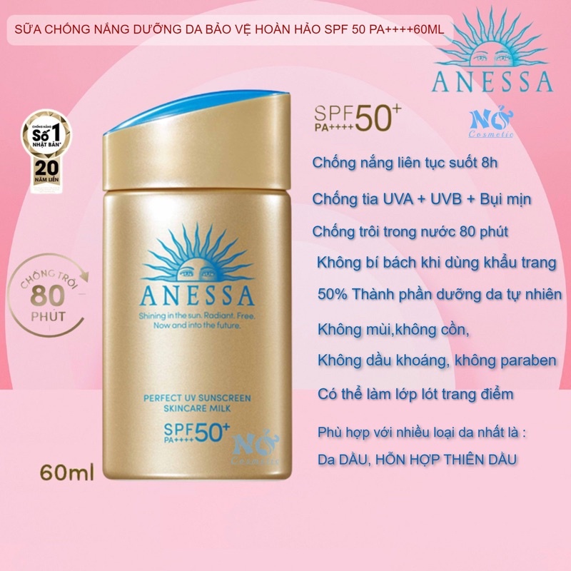 Kem chống nắng Anessa Perfect UV Sunscreen Skincare Milk SPF 50+ PA++++ 60ml