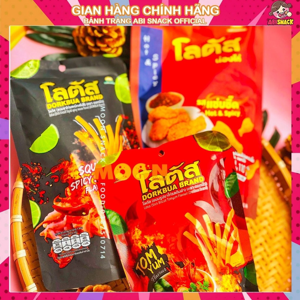 bánh que cọng thái lan vị mới siêu hot vị tomyum/mực/đùi gà cay Stick Biscuit Dorkbua 62g/110g