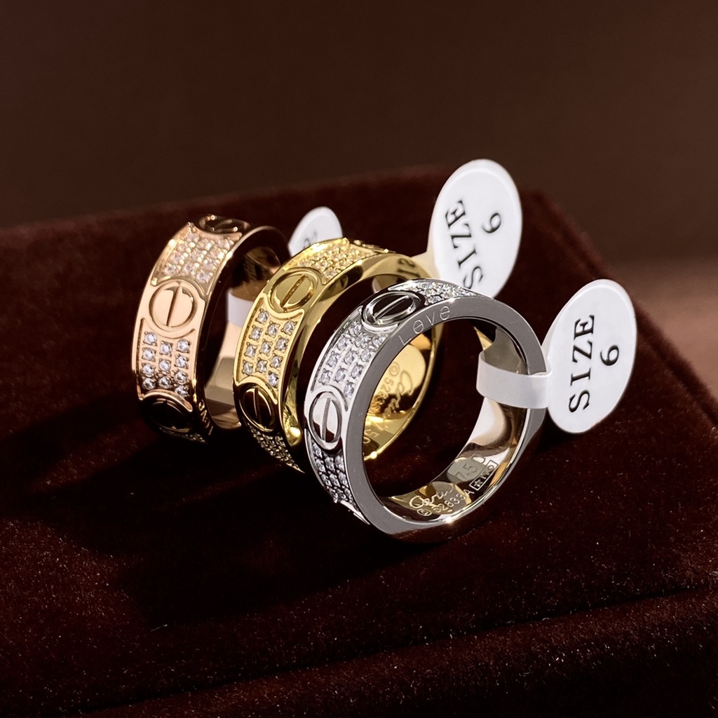 Nhẫn Đôi Bằng Thép Không Gỉ Mạ Vàng 18K Đính Đá Thời Trang