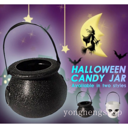 Set 2 Xô Đựng Kẹo Hình Bộ Xương Phù Thủy Có Giá Đỡ Treo Trang Trí Tiệc Halloween