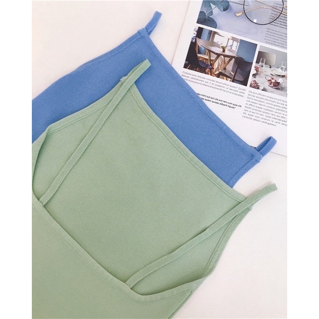 SALE Đầm 2 dây cổ yếm khoét lưng dệt kim màu pastel mùa hè
