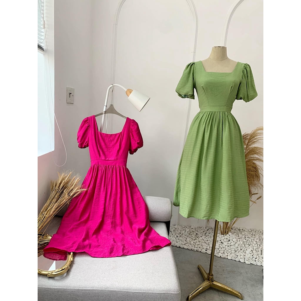Đầm - Váy babydoll cổ vuông tay bồng dáng dài ulzzang