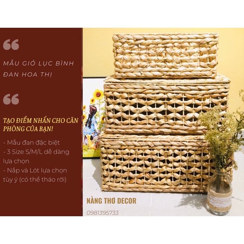 Sọt giỏ lục bình đan hoa thị   trang trí nhà cửa và đựng các loại vật dụng, hộp đựng quần áo, giỏ cói decor