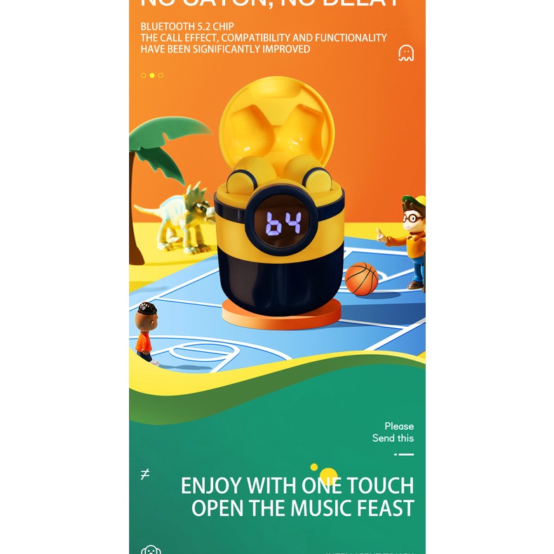 Tai nghe Bluetooth không dây Pro12 thiết kế hình Minion dễ thương