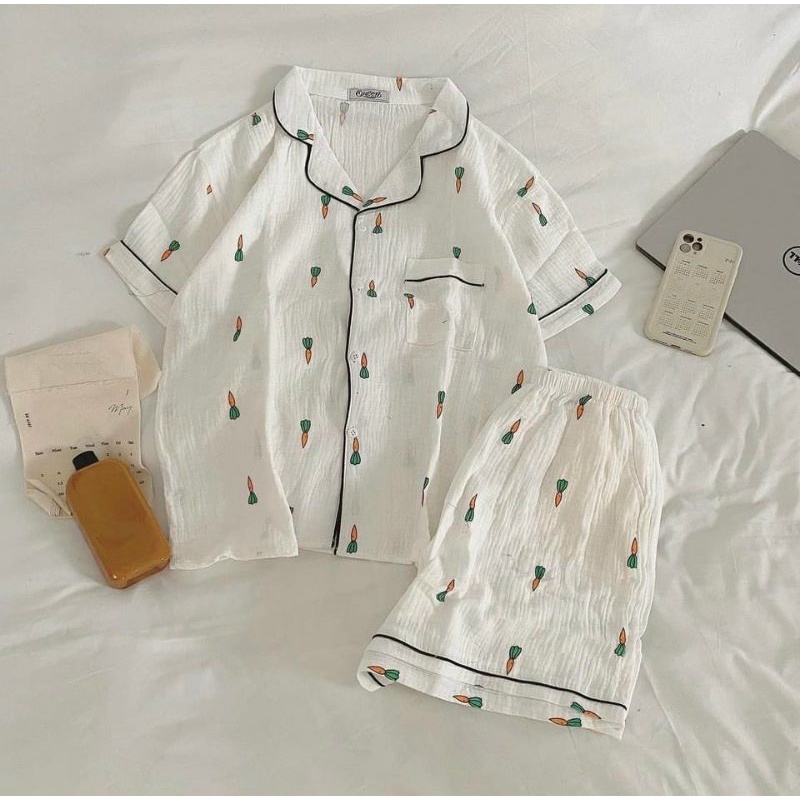 Set Pyjama Tay Ngắn Họa Tiết Nữ [FREESHIP]Bộ đồ ngủ mặc ở nhà,chất đũi xô nhiều hình cute
