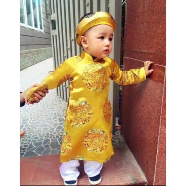 Áo dài gấm bé trai loại 1 (quần + áo)