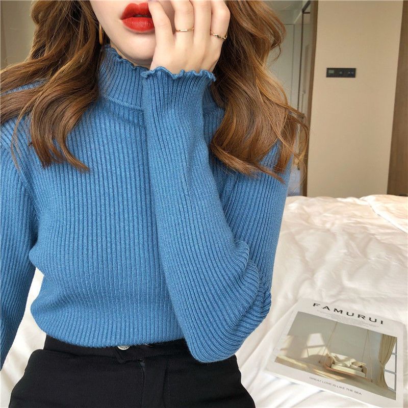 Áo Sweater Tay Dài Cổ Cao Vừa Vặn Màu Đen Thời Trang Thu Đông  Phong Cách Phương Tây