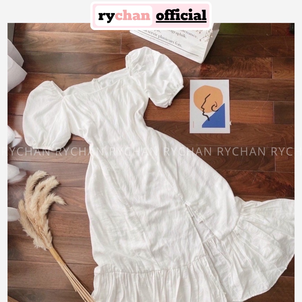 Đầm Váy Nữ Dự Tiệc Cưới Cổ Vuông Đuôi Cá Tay Ngắn Thắt Nơ Eo Xẻ Tà Quyến Rũ 2 Màu Nude Trắng [ẢNH THẬT CUỐI] - DX9708
