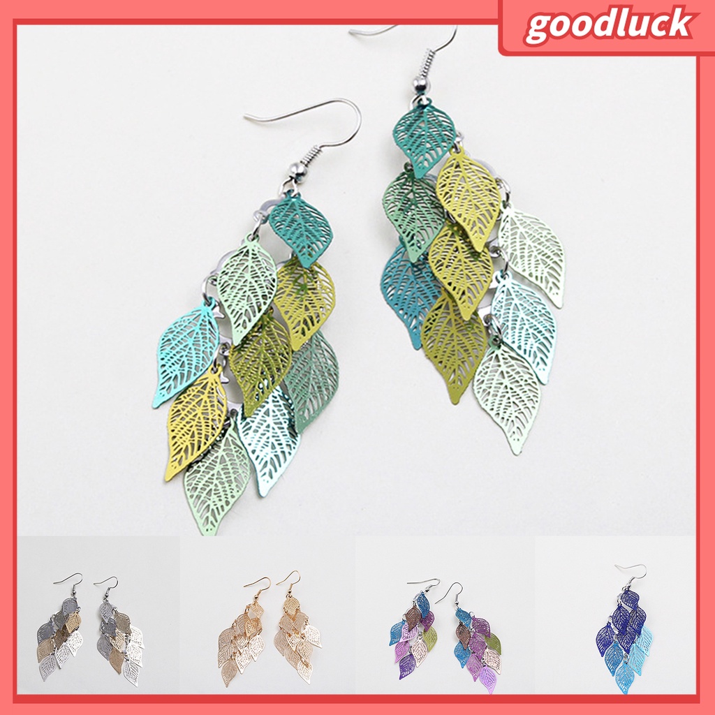 Goodluck| 1 Đôi Bông Tai Dáng Dài Hình Chiếc Lá Sáng Tạo Thanh Lịch Cho Nữ