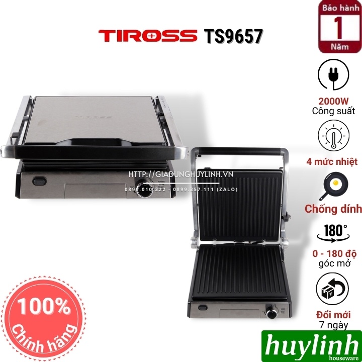 [Mã ELHAMS5 giảm 6% đơn 300K] Kẹp - vỉ nướng điện đa năng Tiross TS9657 - 2000W