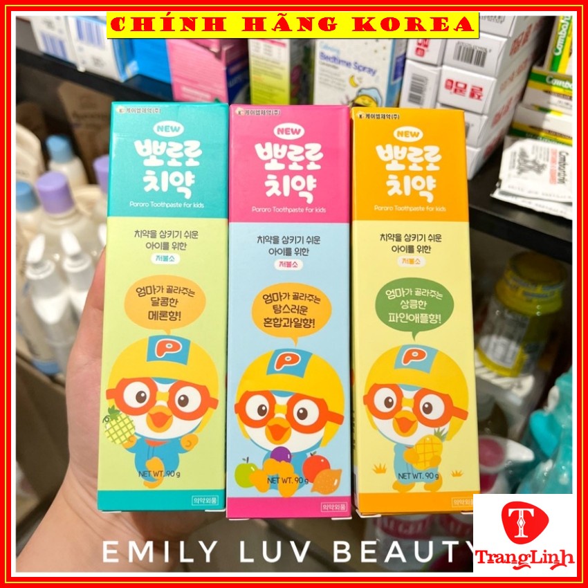 Kem đánh răng trẻ em Pororo, tuýp 90gr - Kem đánh răng cho bé - Chống sâu răng, giúp răng chắc khỏe - tranglinhkorea