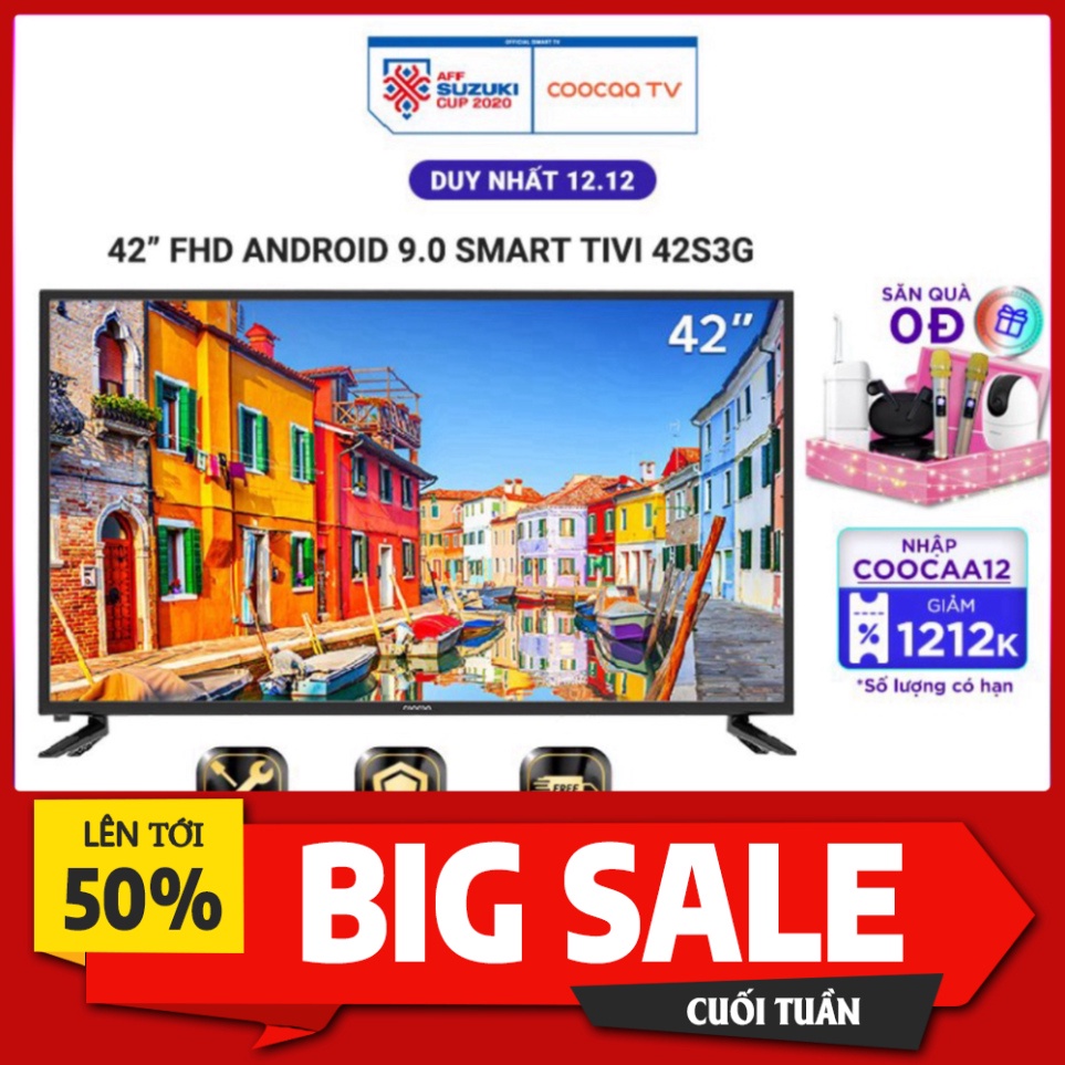 Smart Tivi Full HD Coocaa 42 inch - Android 9.0 - Model 42S3G - Miễn phí lắp đặt