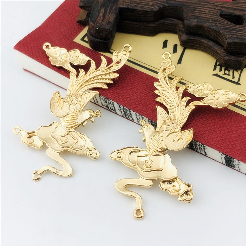 1 cặp phiến đúc họa tiết phượng hoàng 37*65mm nguyên liệu làm trâm làm trang sức cổ trang