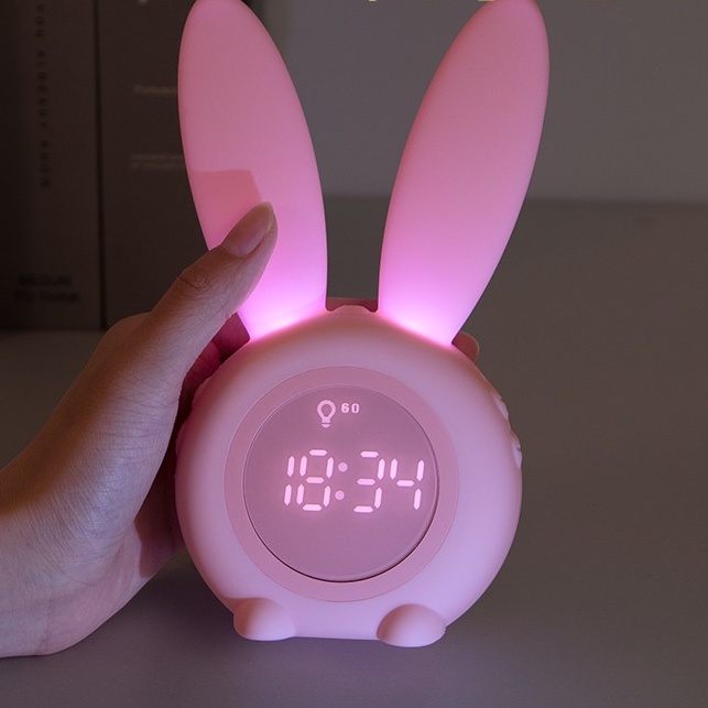 Đồng hồ báo thức điện tử kiêm đèn ngủ Tai Thỏ Bunny ✅ Đồng hồ để bàn✅ Cảm ứng âm thanh đổi màu✅ Thể hiện nhiệt độ✅ Decor