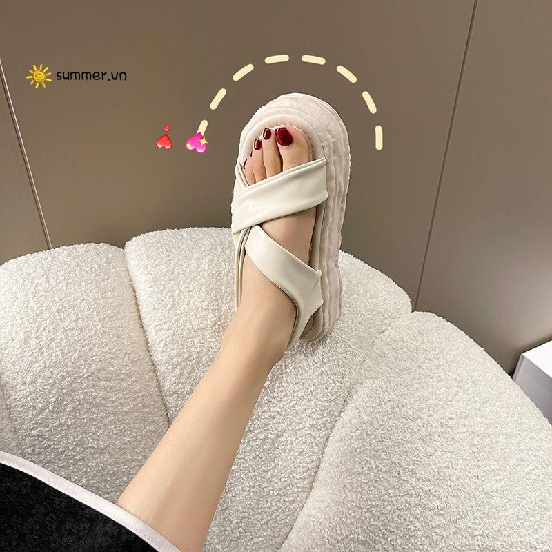 Giày Sandal Cao Gót Hở Ngón Đế Dày Bằng Da Thật 2022 Thời Trang Mùa Hè Cho Nữ