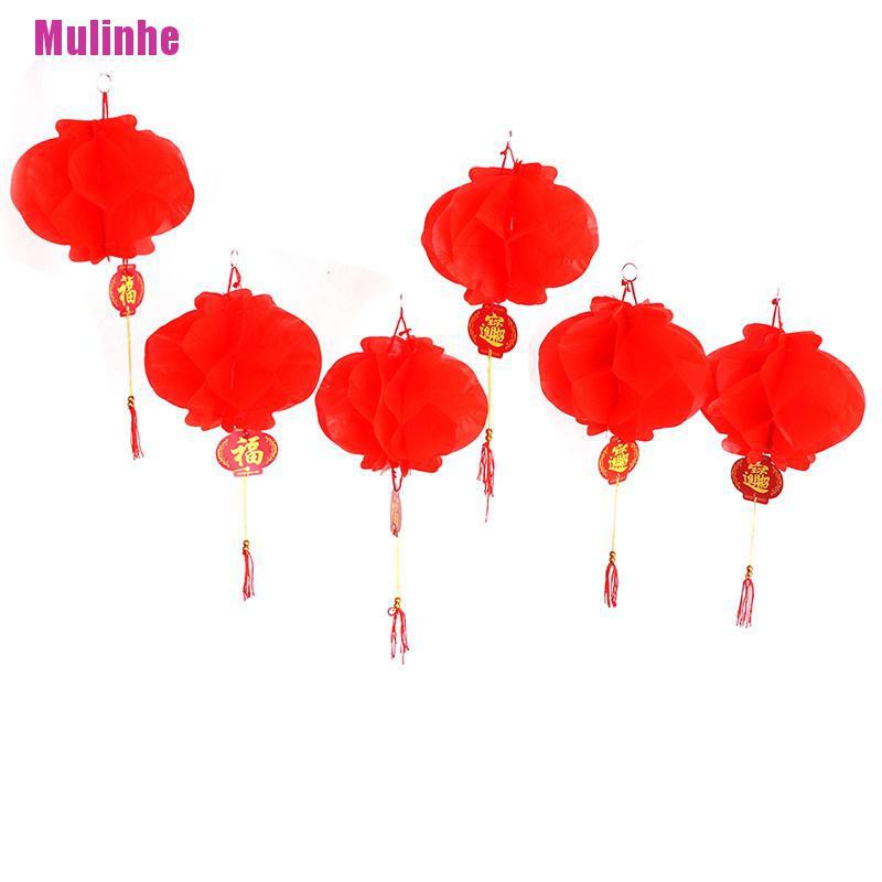 Set 6 Lồng Đèn Giấy Màu Đỏ Phong Cách Trung Hoa Trang Trí Năm Mới 2020