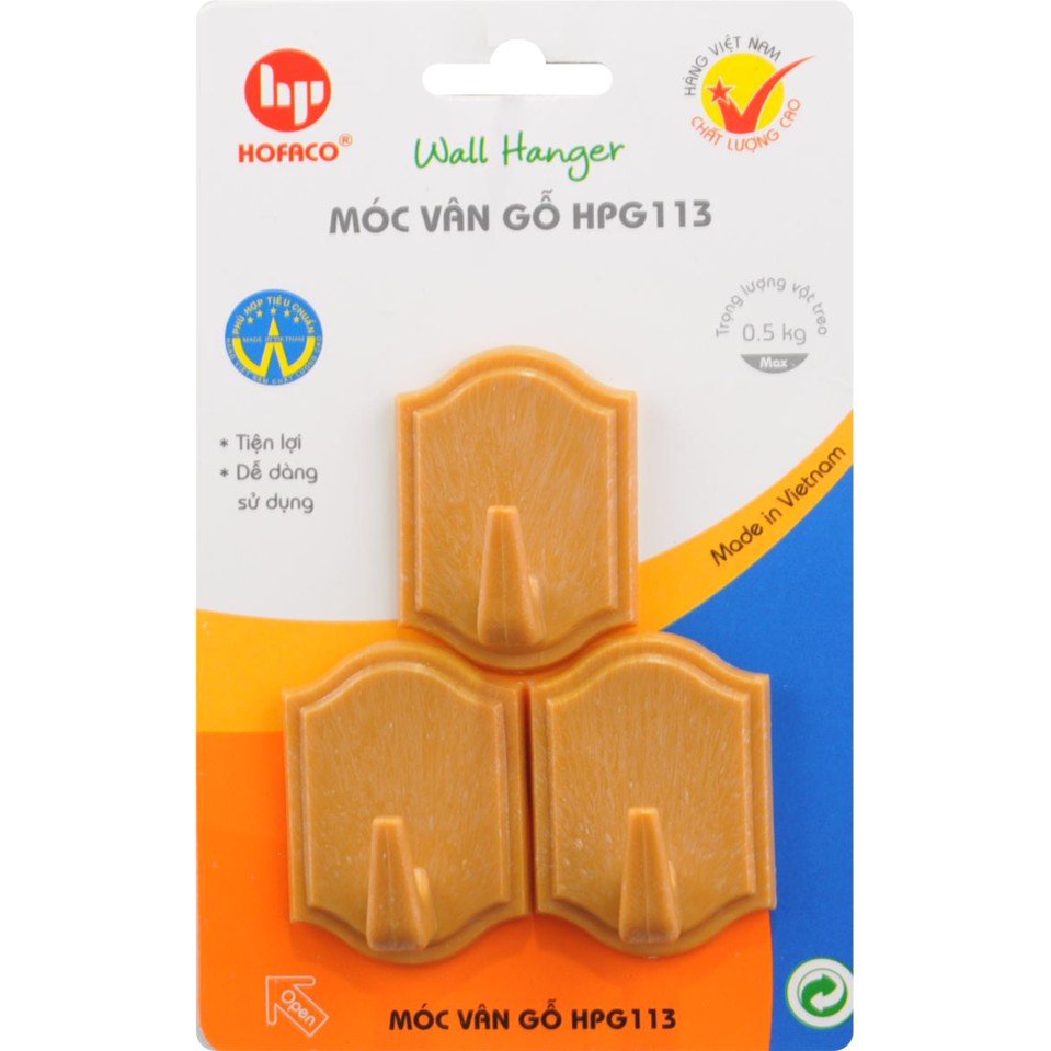 Móc vân gỗ HPG113 – Móc nhựa treo tường cao cấp Hồng Phát – Móc dán trang trí dán tường tiện lợi