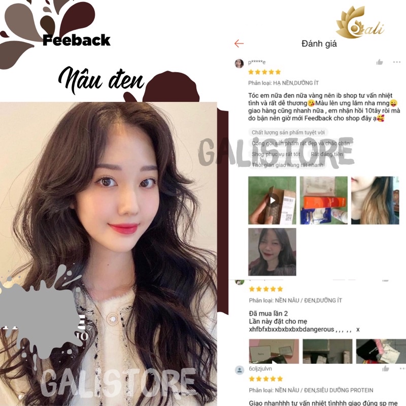 Thuốc nhuộm tóc Phủ Bạc màu Nâu thời trang Nâu socola, Nâu lạnh mật ong, Nâu tây, Nâu sáng tặng oxy trợ nhuộm Galistore