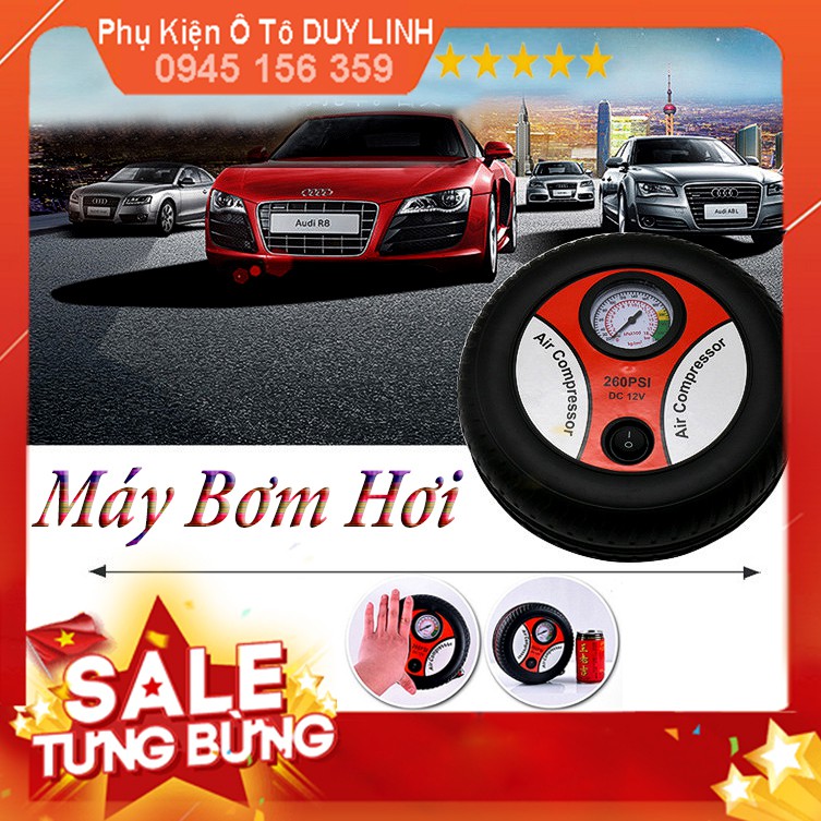 Bơm lốp tròn mini điện 12V đa năng - máy bơm xe ô tô mini