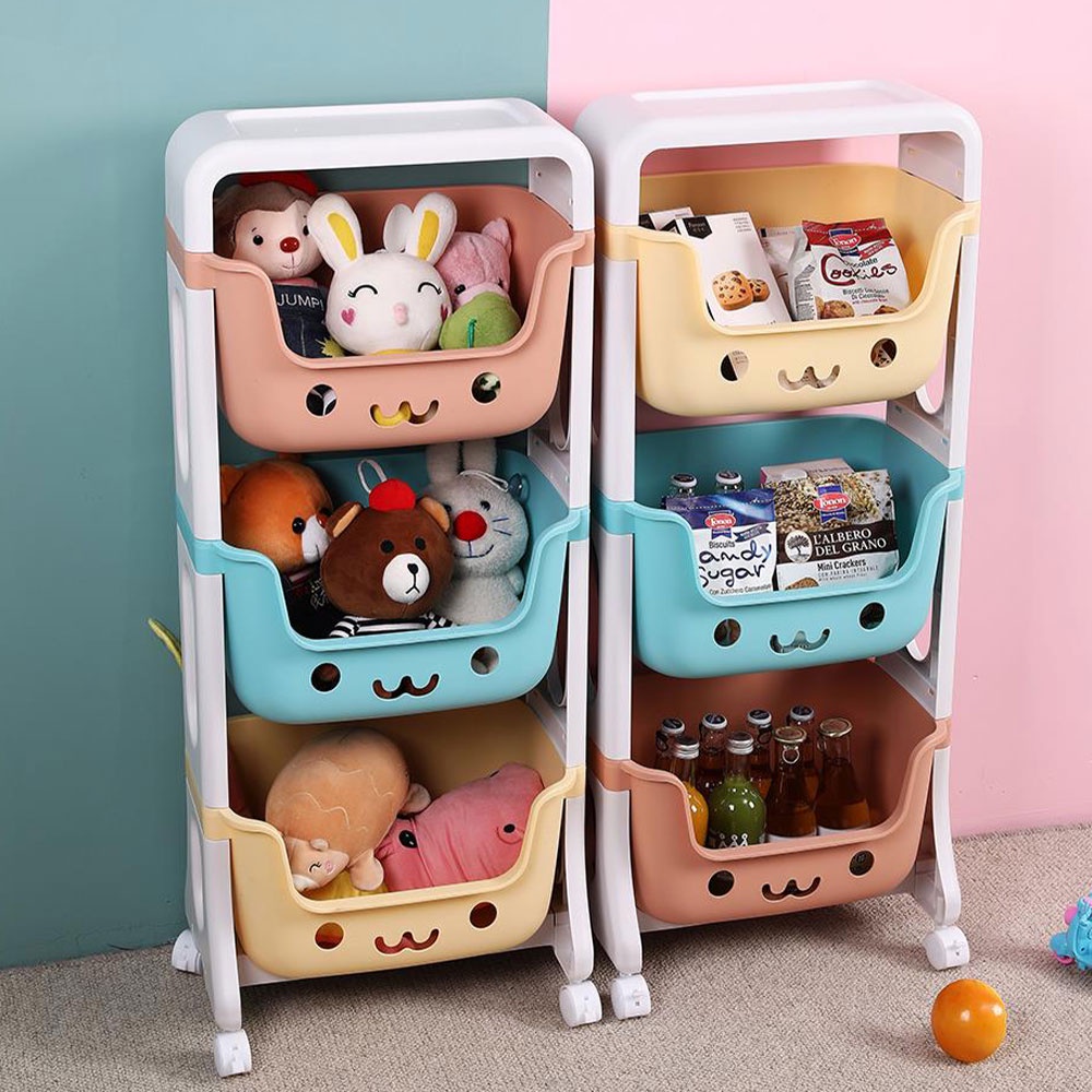 HomeBase STACKO Kệ nhựa 3 tầng hình thú có bánh xe Thái Lan W39.5xH95xD25cm