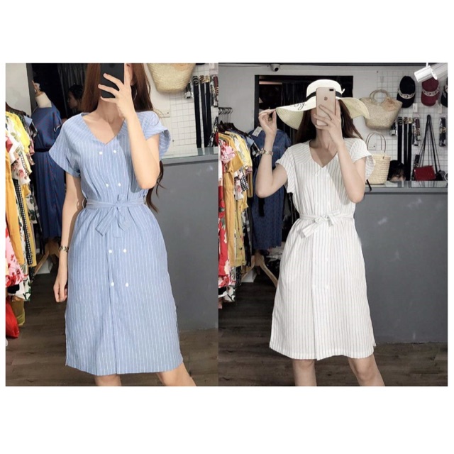 Đầm công sở, đầm suông cổ tim cài nút