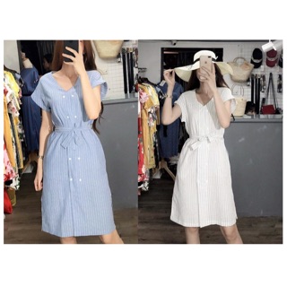 Đầm công sở, đầm suông cổ tim cài nút