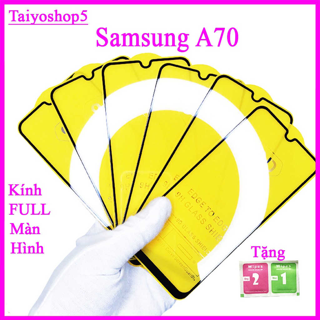 Kính cường lực Samsung A70  full màn hình, Ảnh thực shop tự chụp, tặng kèm bộ giấy lau kính taiyoshop5