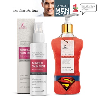 Bộ Gel Tắm Tẩy Trang Toàn Thân 250g + Khoáng Xịt Dưỡng Trắng, Chống Dị Ứng 120ml (Hồng) BS LANGCE dành cho Nam