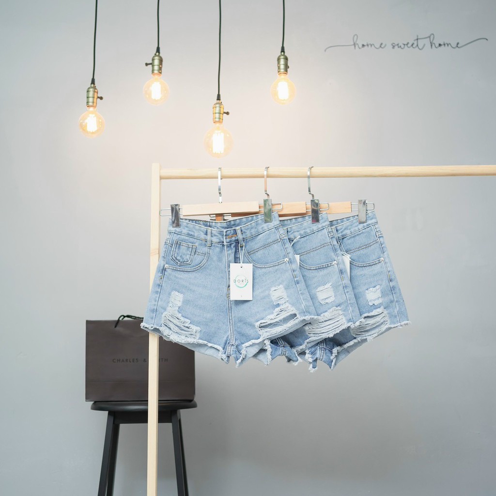 [FREESHIP_50K] Quần short jean nữ lưng cao phối rách denim cotton, rin ngắn phối rách AnNgo - AT87 | WebRaoVat - webraovat.net.vn